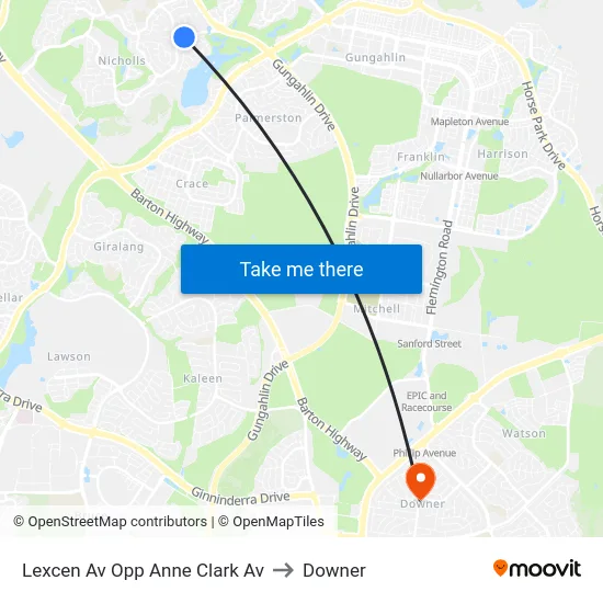Lexcen Av Opp Anne Clark Av to Downer map