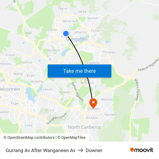 Gurrang Av After Wanganeen Av to Downer map
