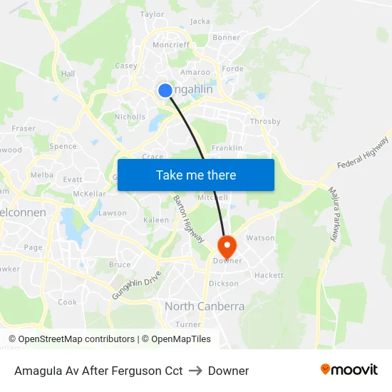 Amagula Av After Ferguson Cct to Downer map