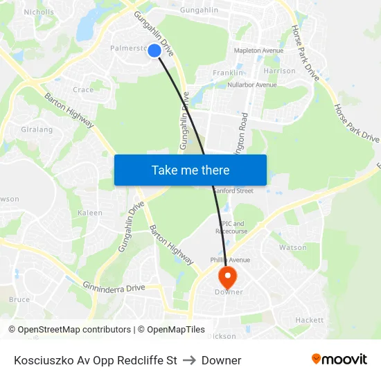 Kosciuszko Av Opp Redcliffe St to Downer map