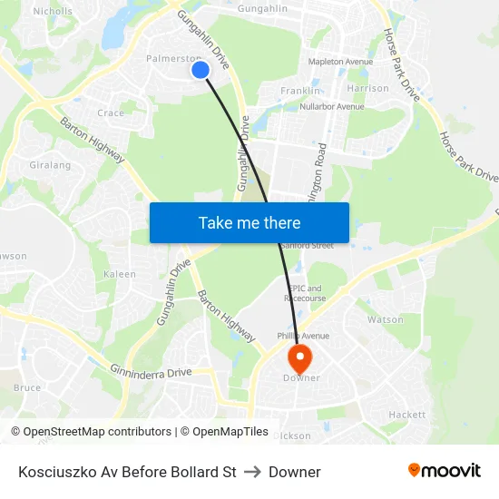 Kosciuszko Av Before Bollard St to Downer map