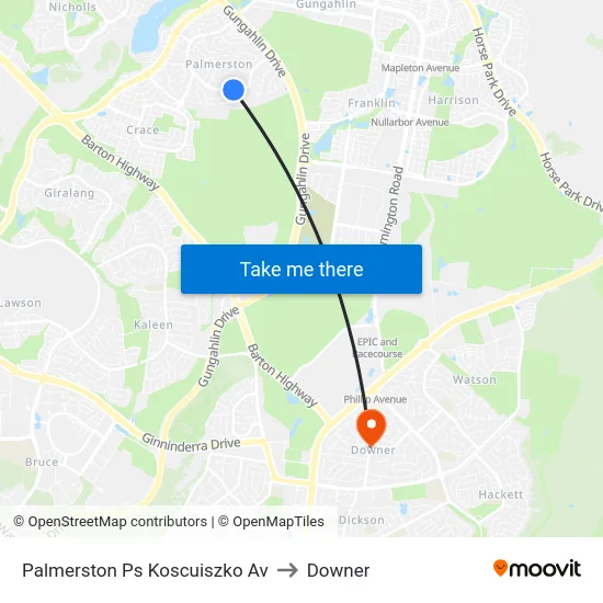 Palmerston Ps Koscuiszko Av to Downer map