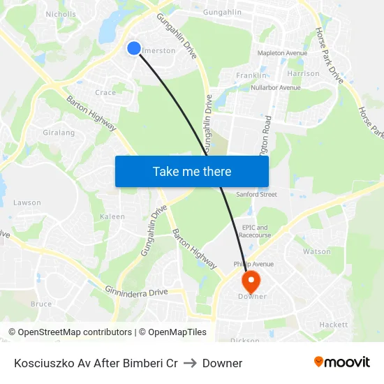 Kosciuszko Av After Bimberi Cr to Downer map