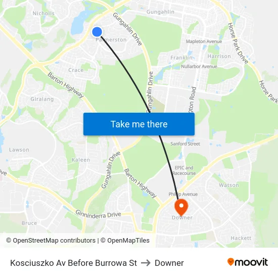 Kosciuszko Av Before Burrowa St to Downer map