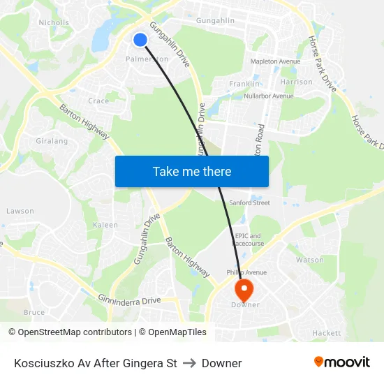 Kosciuszko Av After Gingera St to Downer map