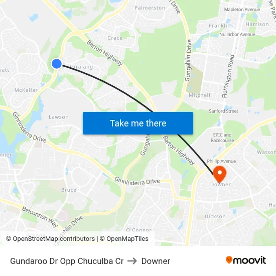 Gundaroo Dr Opp Chuculba Cr to Downer map