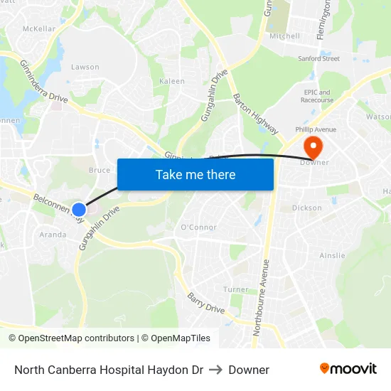 North Canberra Hospital Haydon Dr to Downer map
