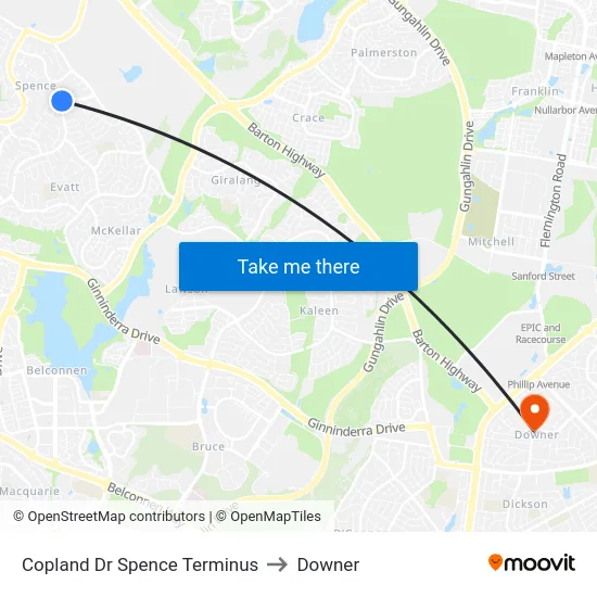 Copland Dr Spence Terminus to Downer map