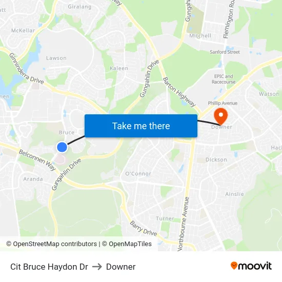 Cit Bruce Haydon Dr to Downer map