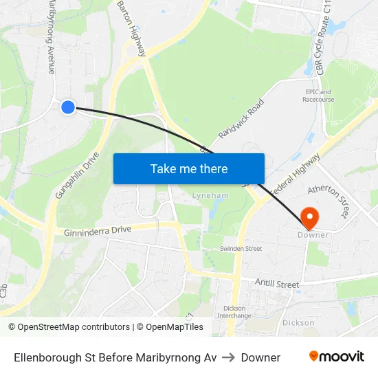 Ellenborough St Before Maribyrnong Av to Downer map