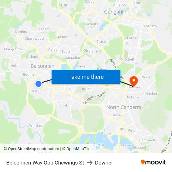 Belconnen Way Opp Chewings St to Downer map