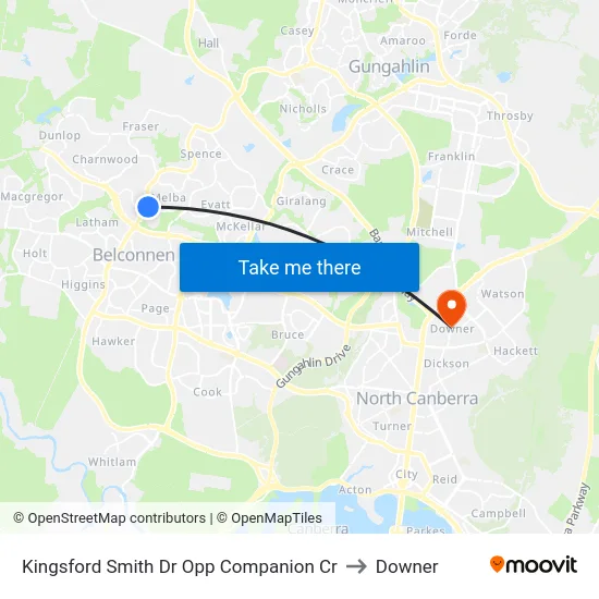 Kingsford Smith Dr Opp Companion Cr to Downer map