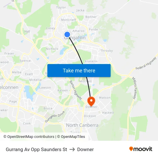 Gurrang Av Opp Saunders St to Downer map
