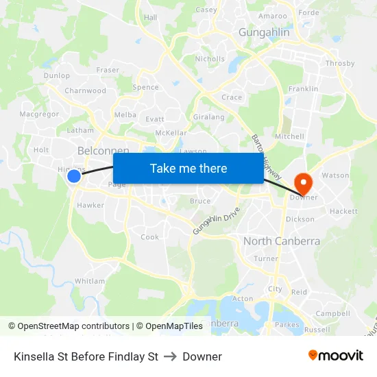Kinsella St Before Findlay St to Downer map