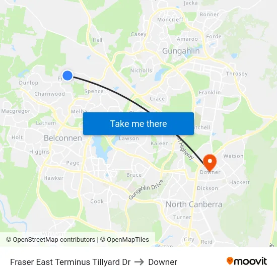 Fraser East Terminus Tillyard Dr to Downer map