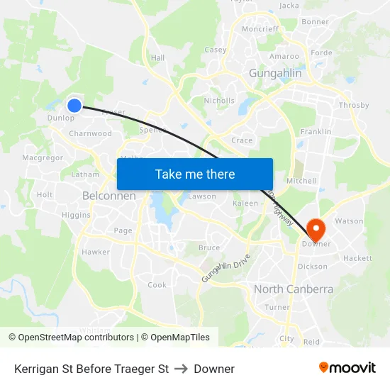 Kerrigan St Before Traeger St to Downer map