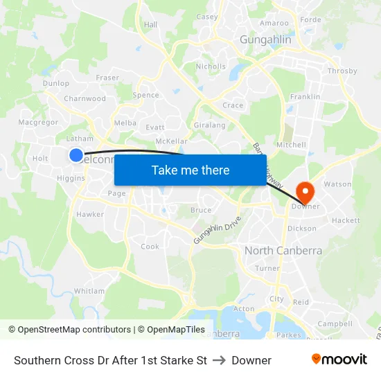 Southern Cross Dr After 1st Starke St to Downer map