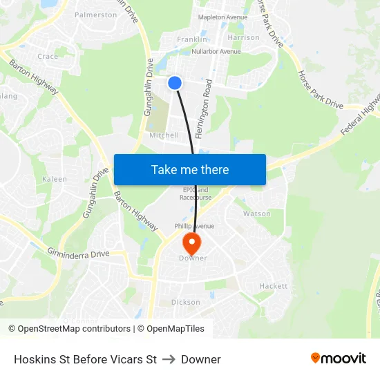 Hoskins St Before Vicars St to Downer map