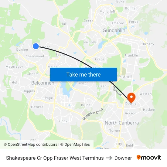 Shakespeare Cr Opp Fraser West Terminus to Downer map
