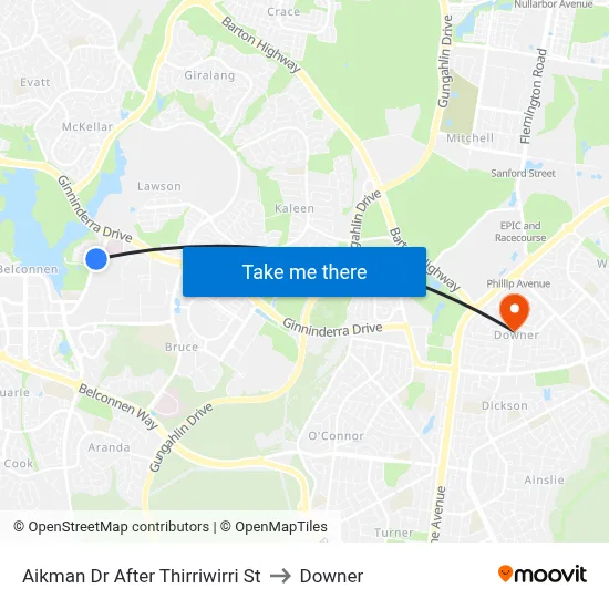 Aikman Dr After Thirriwirri St to Downer map