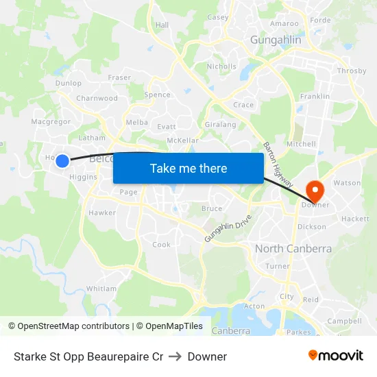 Starke St Opp Beaurepaire Cr to Downer map