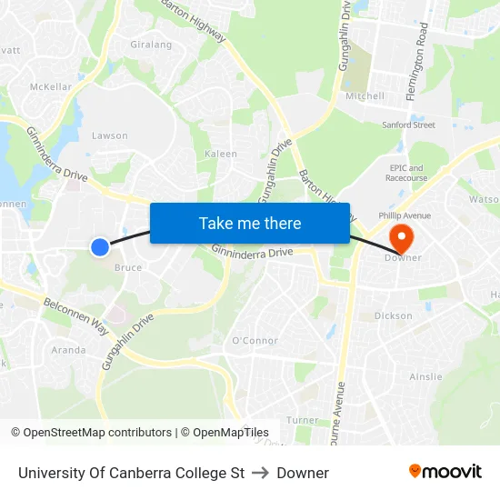 University Of Canberra College St to Downer map