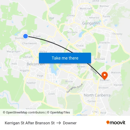 Kerrigan St After Branson St to Downer map
