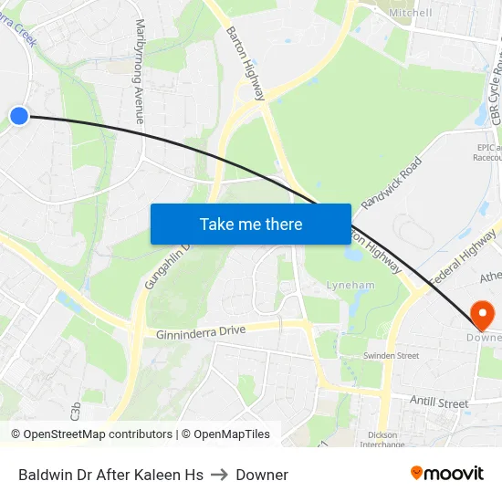 Baldwin Dr After Kaleen Hs to Downer map