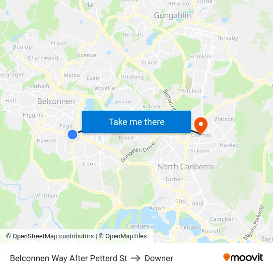 Belconnen Way After Petterd St to Downer map