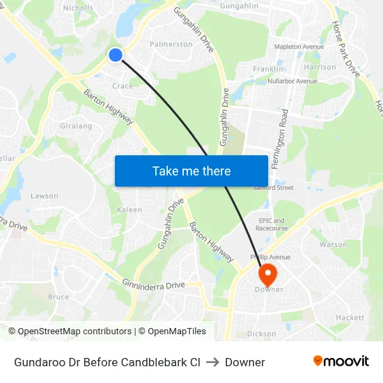 Gundaroo Dr Before Candblebark Cl to Downer map
