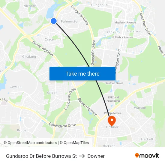 Gundaroo Dr Before Burrowa St to Downer map