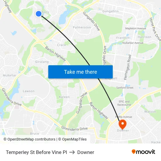Temperley St Before Vine Pl to Downer map