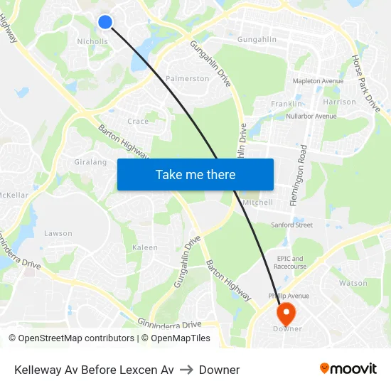 Kelleway Av Before Lexcen Av to Downer map