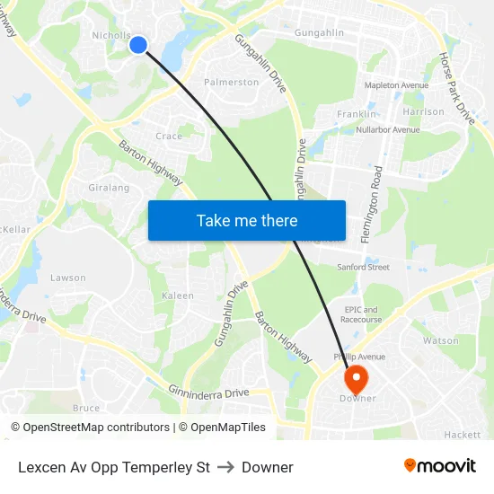 Lexcen Av Opp Temperley St to Downer map