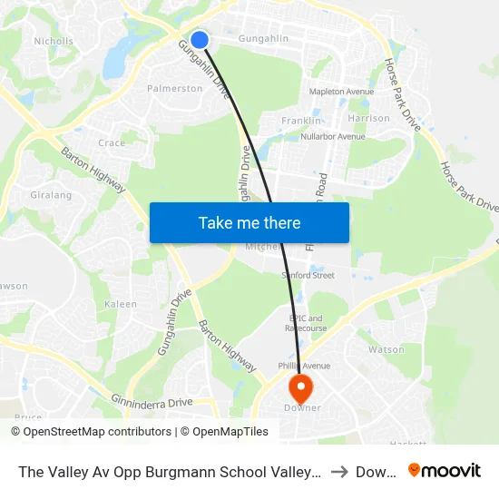 The Valley Av Opp Burgmann School Valley Campus to Downer map