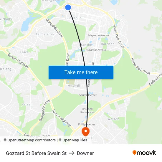 Gozzard St Before Swain St to Downer map