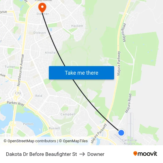 Dakota Dr Before Beaufighter St to Downer map