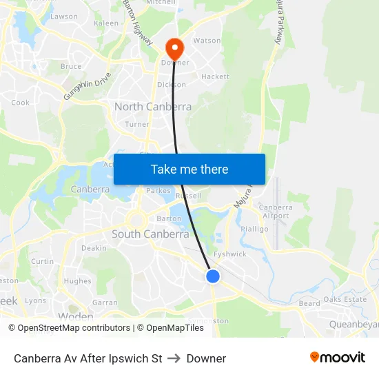 Canberra Av After Ipswich St to Downer map