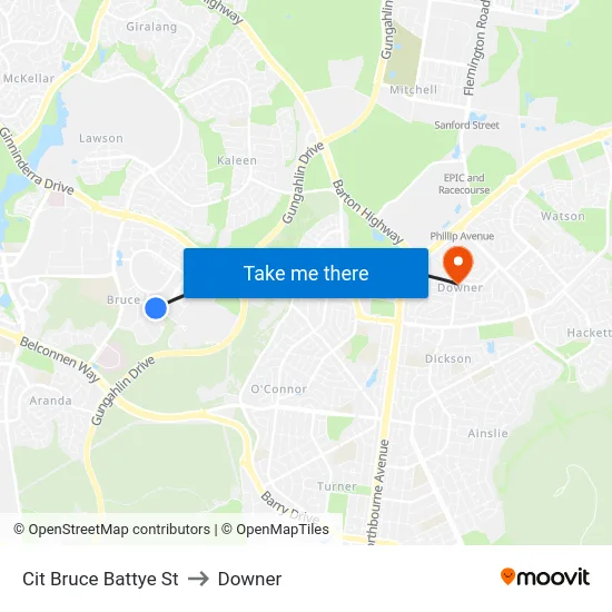 Cit Bruce Battye St to Downer map