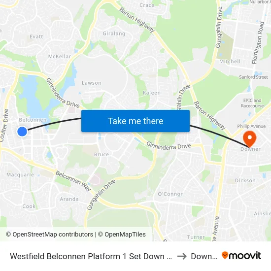 Westfield Belconnen Platform 1 Set Down Only to Downer map