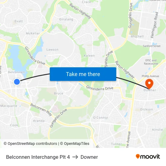 Belconnen Interchange Plt 4 to Downer map