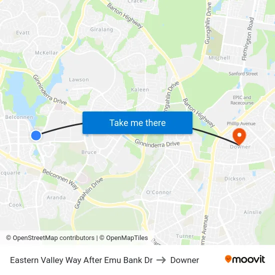 Eastern Valley Way After Emu Bank Dr to Downer map