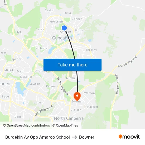 Burdekin Av Opp Amaroo School to Downer map