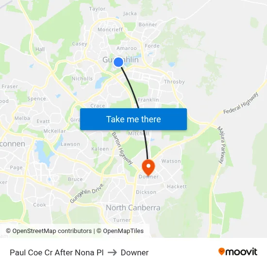 Paul Coe Cr After Nona Pl to Downer map