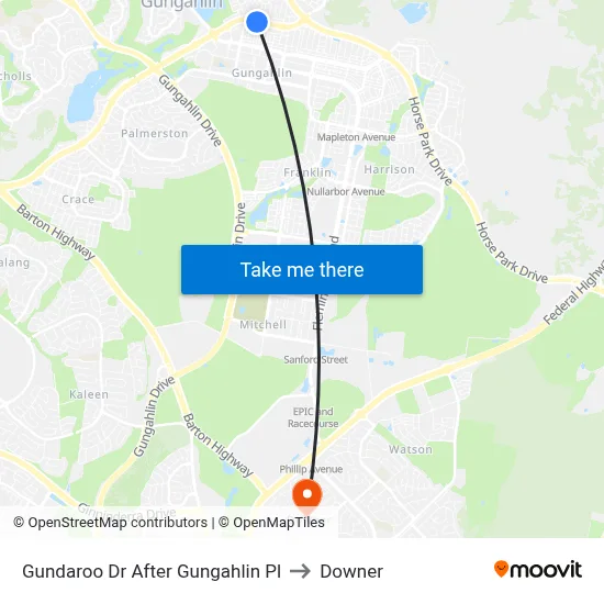 Gundaroo Dr After Gungahlin Pl to Downer map