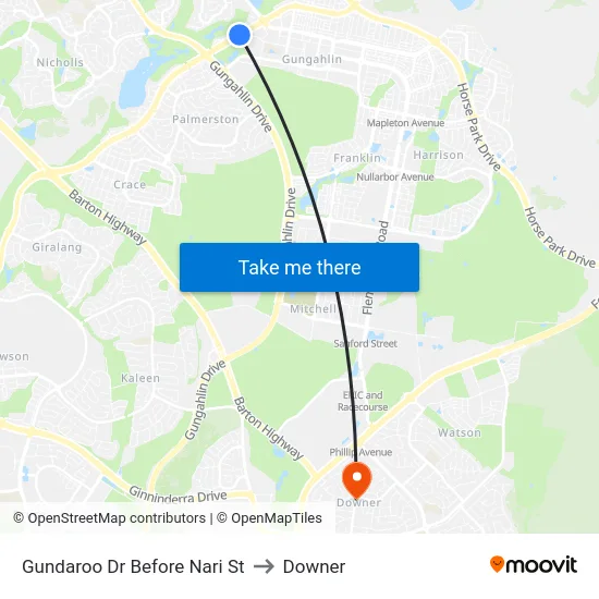 Gundaroo Dr Before Nari St to Downer map