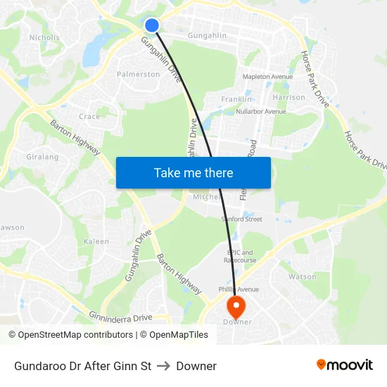 Gundaroo Dr After Ginn St to Downer map