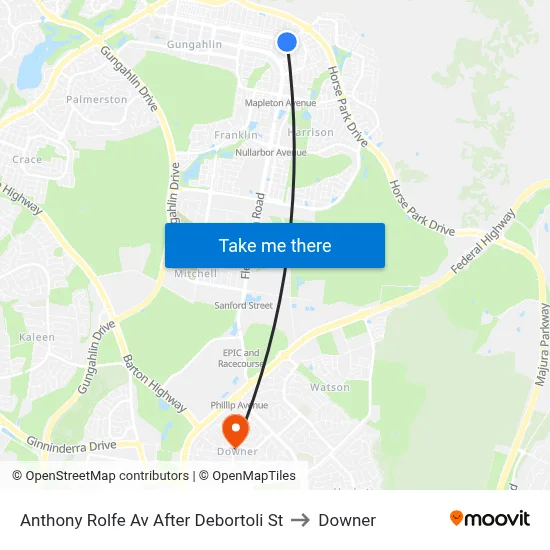 Anthony Rolfe Av After Debortoli St to Downer map