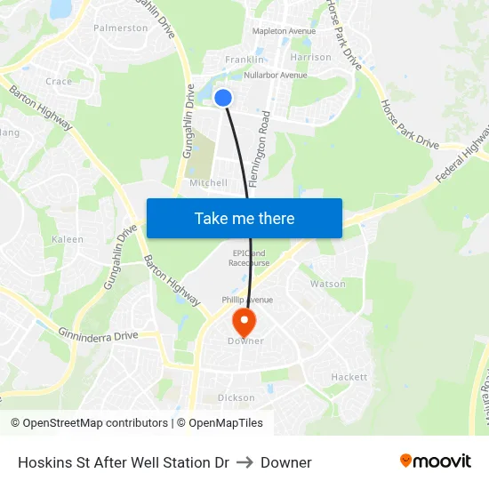 Hoskins St After Well Station Dr to Downer map