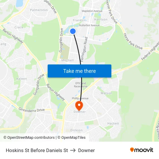 Hoskins St Before Daniels St to Downer map